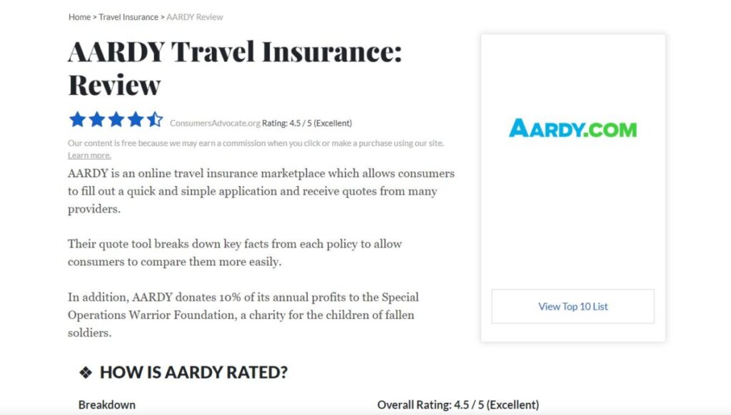 ConsumersAdvocate Rating and Review for Aardy  