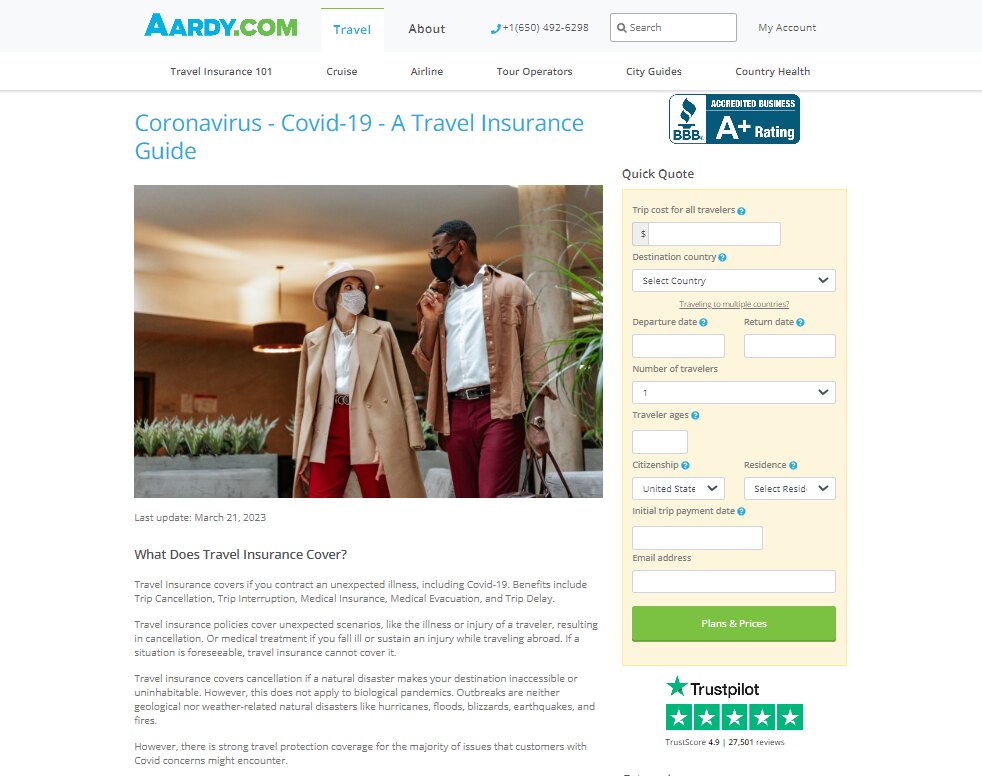 Aardy Covid-19 Insurance information and coverage