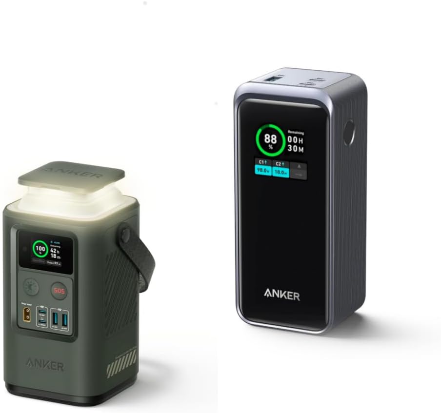 Anker Prime 20000mAh power bank with digital display showing battery percentage