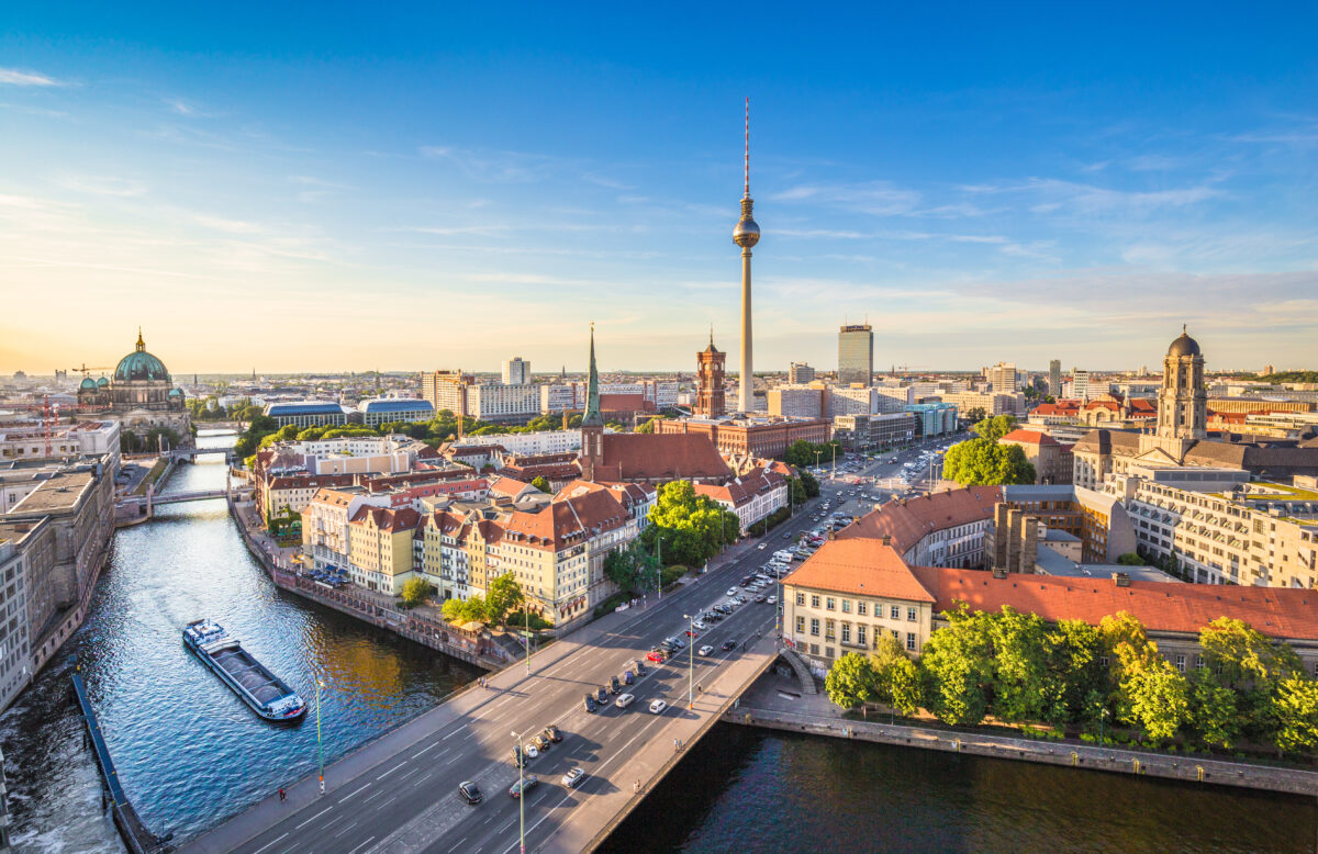 Panoramic view of the Berlin skyline and cityscape in Berlin, Germany