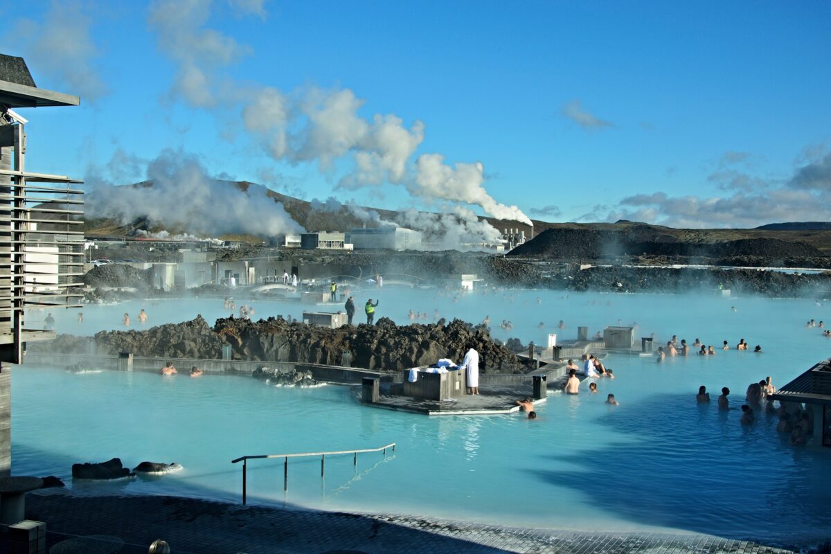 Tourists soaking in Blue Lagoon, Iceland