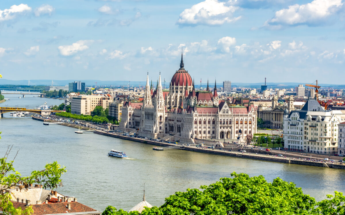 Cityscape and Hungarian parliament in Budapest, Hungary