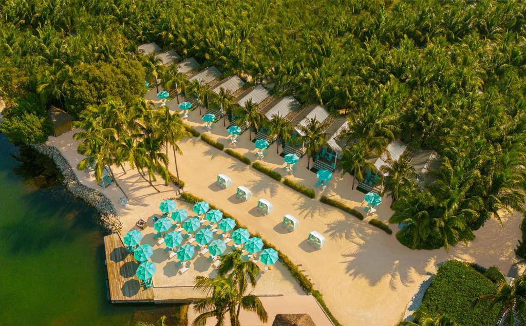 Aerial view of luxurious overwater bungalows at Bungalows Key Largo all-inclusive resort