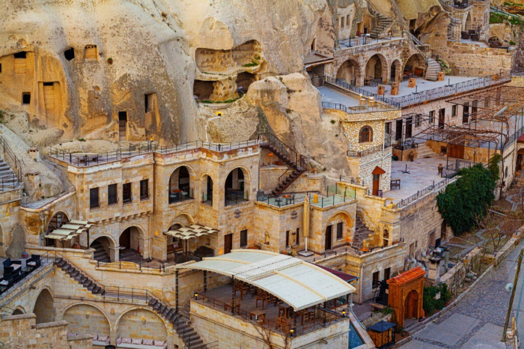 Aerial view of the Cappadocia, Turkey cave hotels