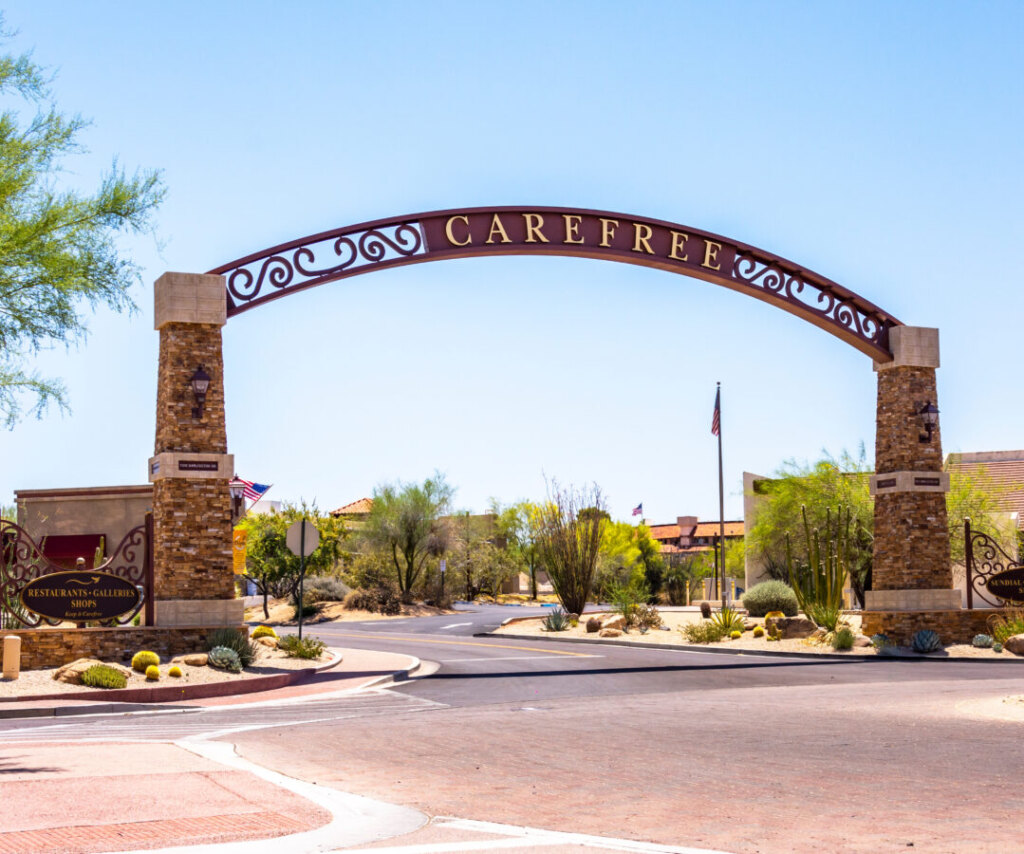 Carefree Desert Gardens Welcome sign in Carefree, Arizona