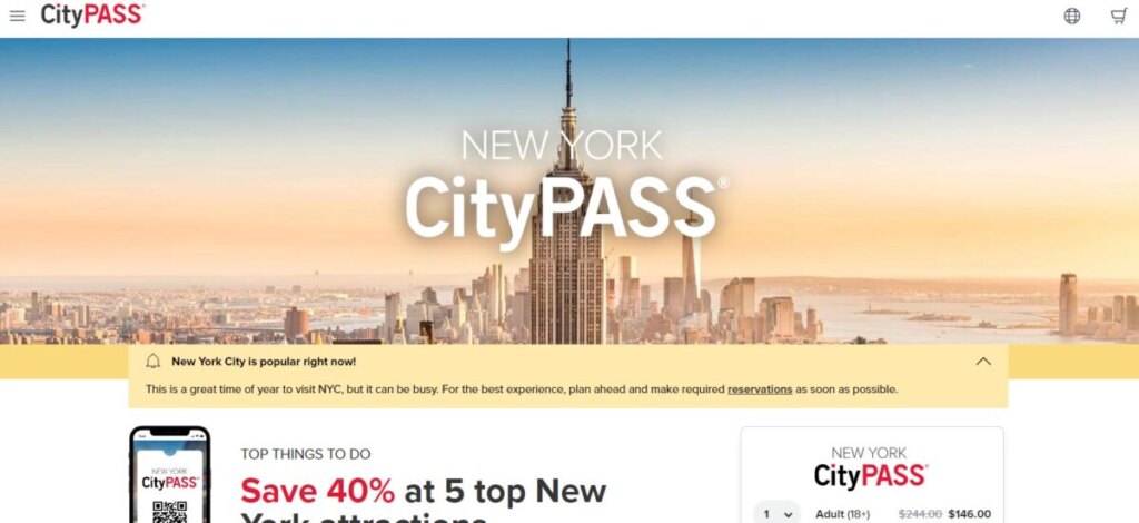 CityPASS New York Website Page