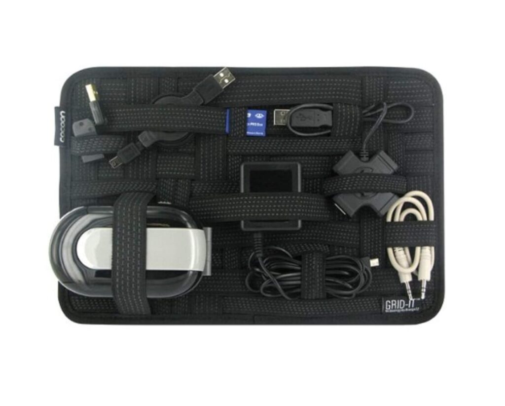 Cocoon CPG10BK GRID-IT! organizer featuring elastic straps for holding gadgets and accessories in a compact design
