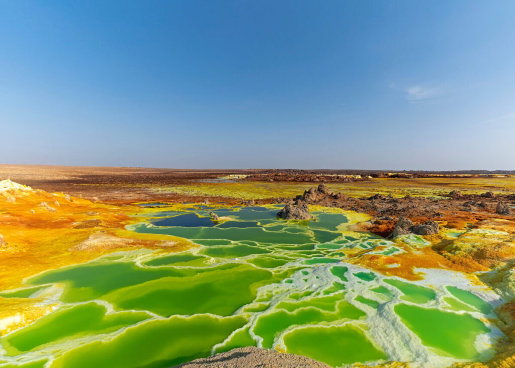 Colorful Hot springs  ponds and terraces at Dallol volcano in Danakil Depression, Ethiopia