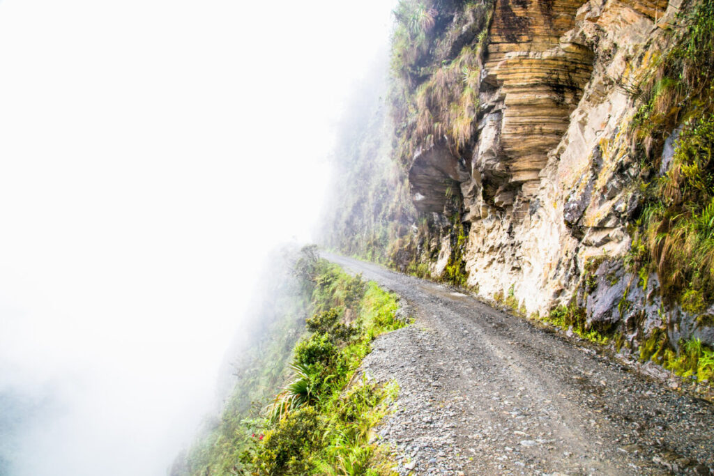 Death Road or the The Yungas Road, a narrow path for mountain biking in Bolivia