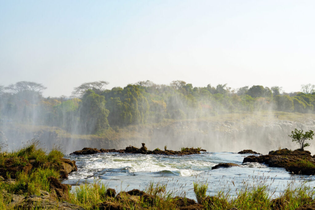 Panoramic view of the Devil's Pool at the Victoria Falls in Zambia