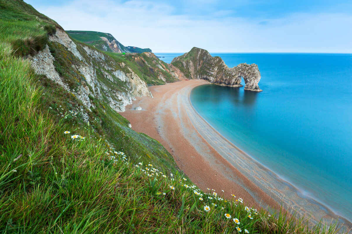 Durdle Door at the beach on the Jurassic Coast of Dorset, UK