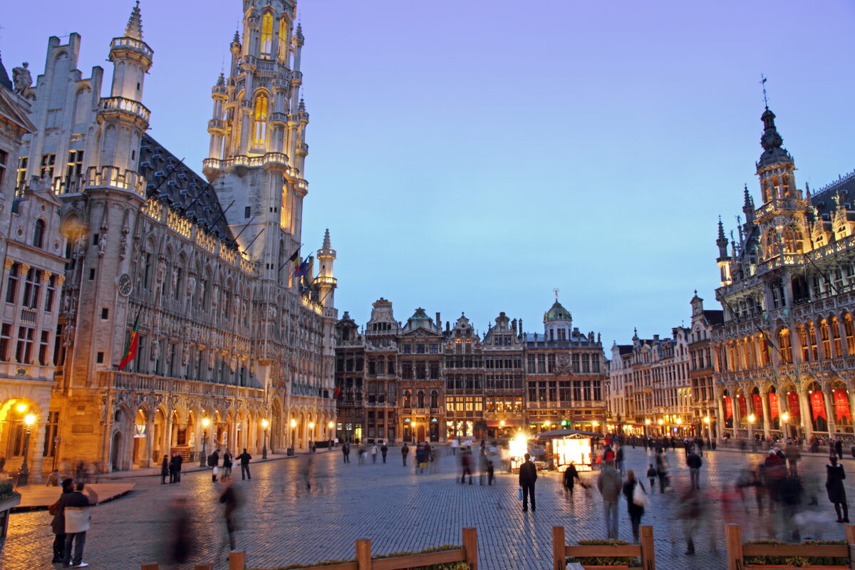 Grand Place and Grote Markt night lights in Brussels, Belgium