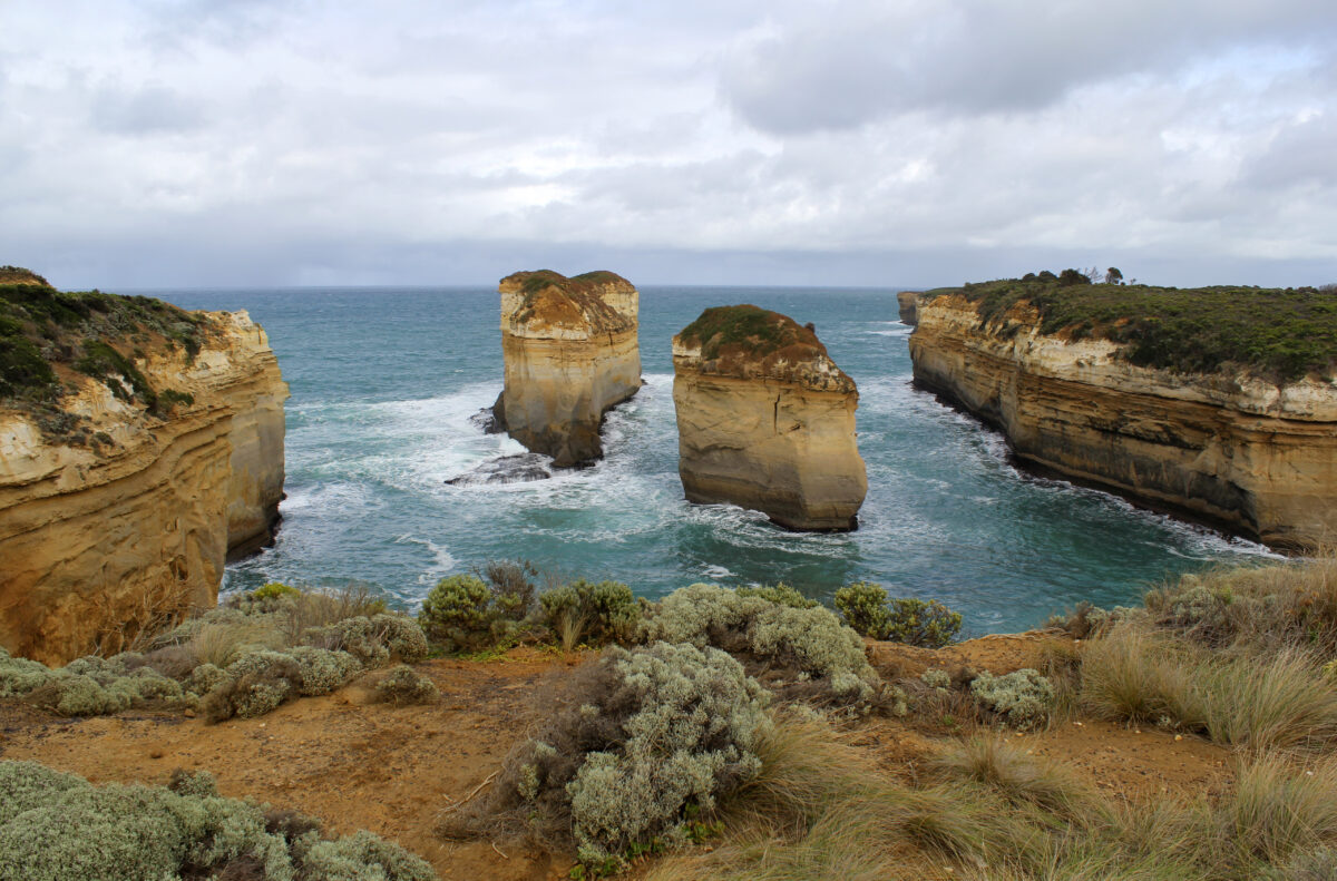 Twelve Apostles limestone stacks along Great Ocean Road dramatic coastline in Victoria Australia