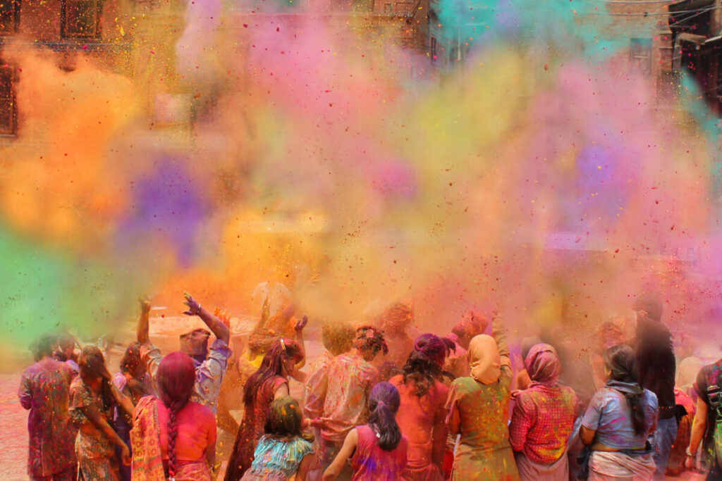 Vibrant celebration of the Holi festival of colors in India 