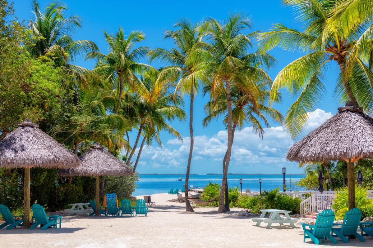 Key Largo, Florida Resort with palm trees and umbrellas