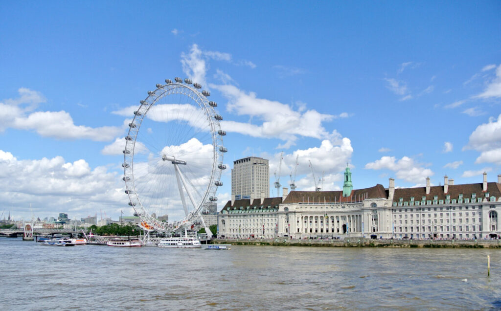 Panoramic view of the London Eye and London, United Kingdom skyline