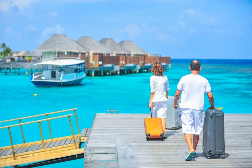 A couple on a luxury travel on an island