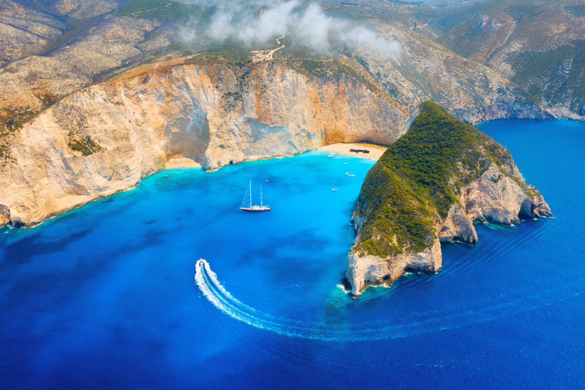 Aerial view of Navagio Beach in Greece