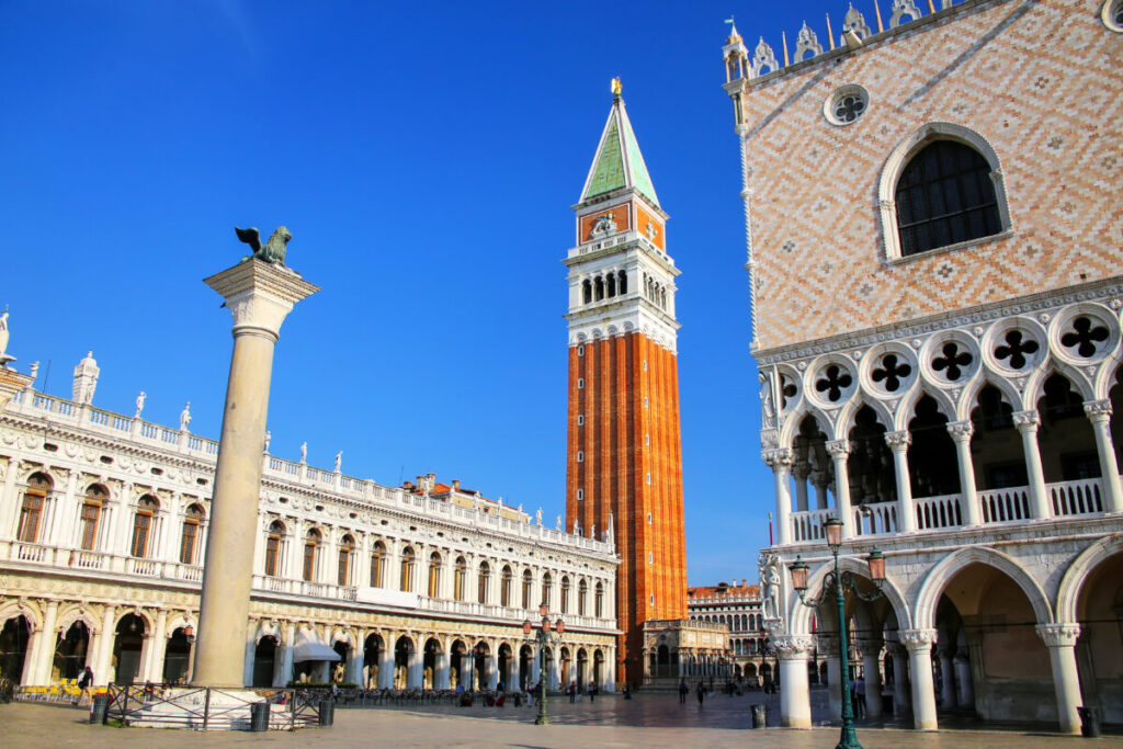 Panoramic view of the Piazza San Marco with St Mark's Campanile in Venice, Italy