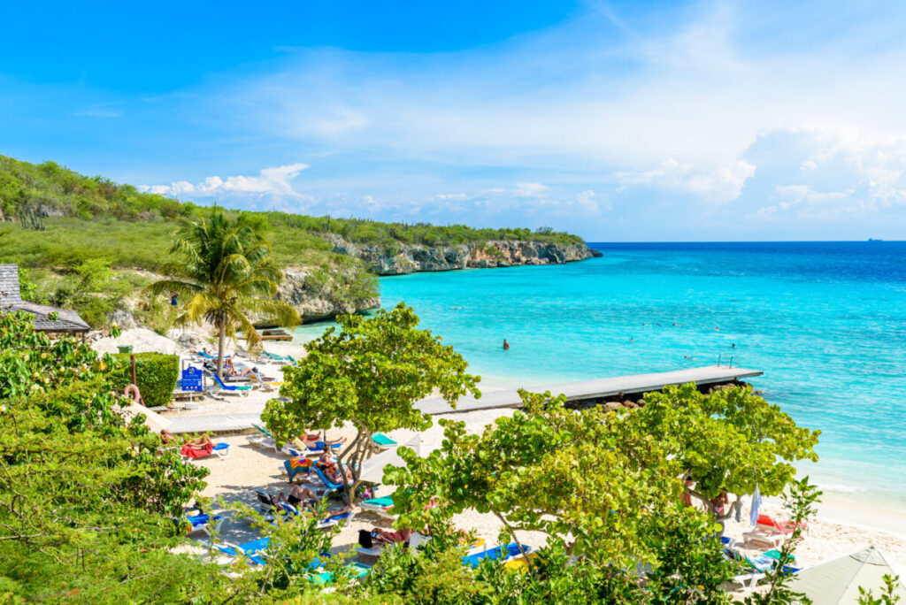 Panoramic view of the Playa Porto Mari and skyline in Curaçao