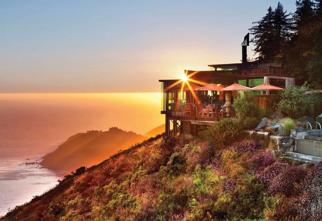 Sunset view of the Post Ranch Inn in Big Sur, California