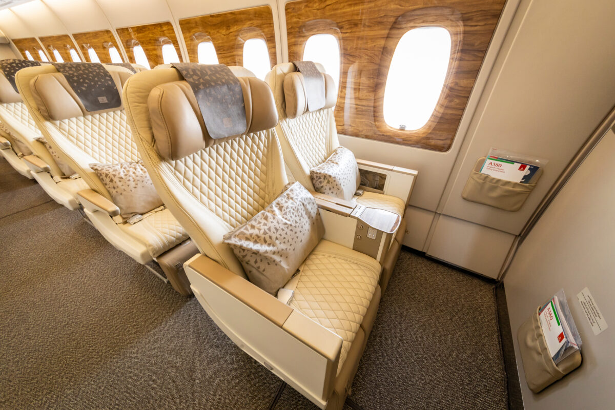 Emirates Airlines Airbus A380 premium economy class flight seats