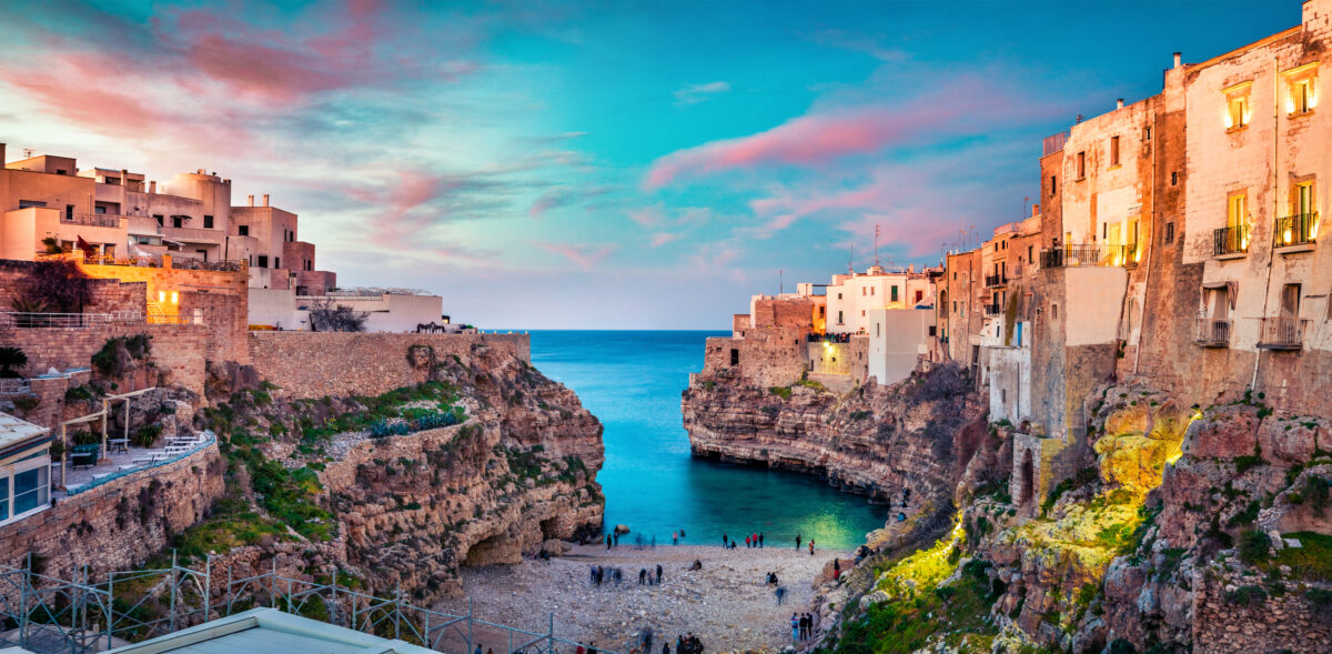 Spectacular spring cityscape of Polignano a Mare town, Puglia region