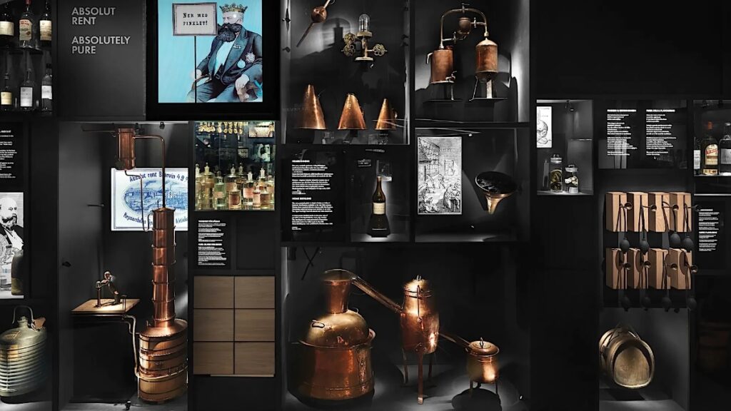 Exhibit at Spiritmuseum in Stockholm showcasing Swedish cultural heritage and contemporary design
