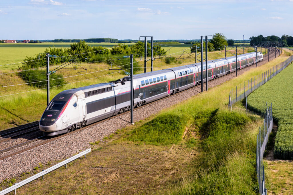 TGV Euroduplex inOui high speed train heading to Paris, France