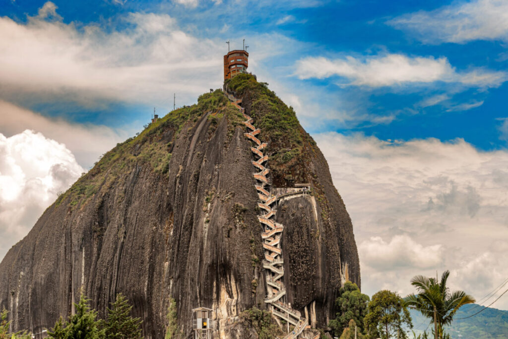 Panoramic view of the Rock El Penol or the Rock of Guatape near the town of Guatape, Antioquia in Colombia