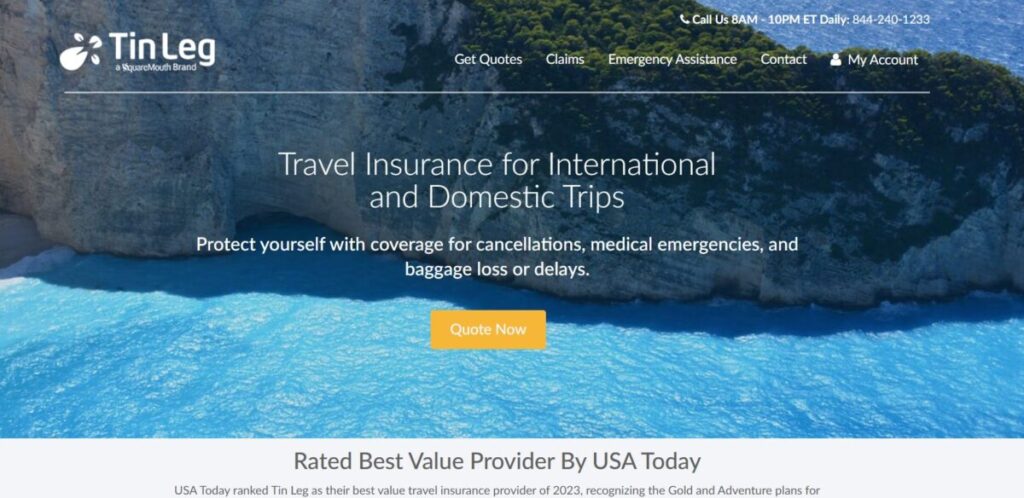 Tin Leg Insurance  website landing page