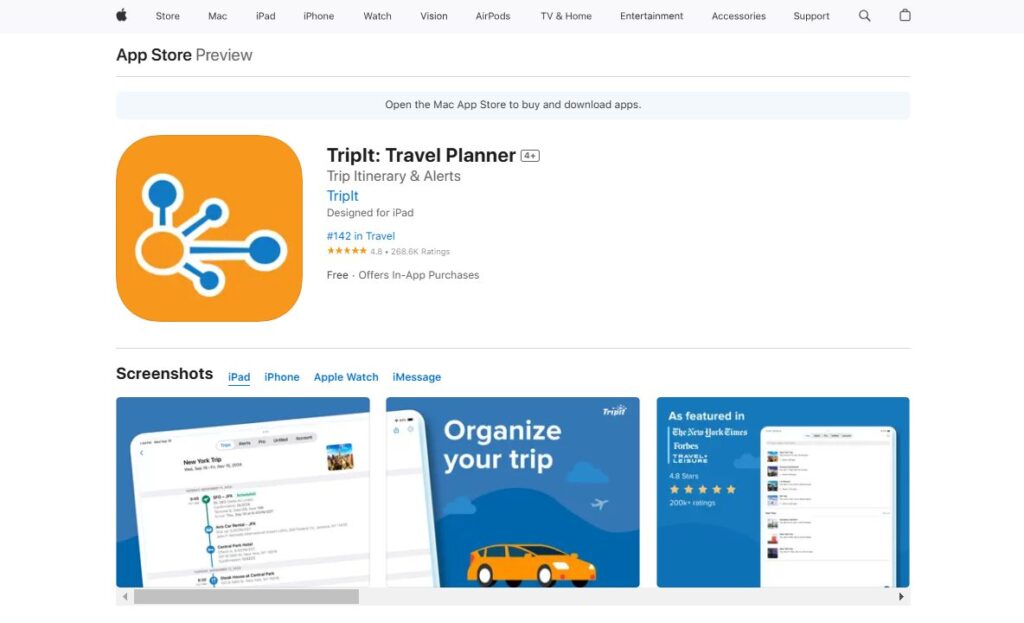 TripIt Travel Planner App at the Apple App Store